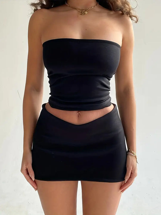 Divina: Off Shoulder & Mini Skirt Two-Piece Set
