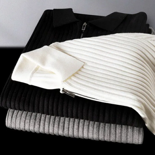 Prestante: Classic Ribbed Zip Sweater