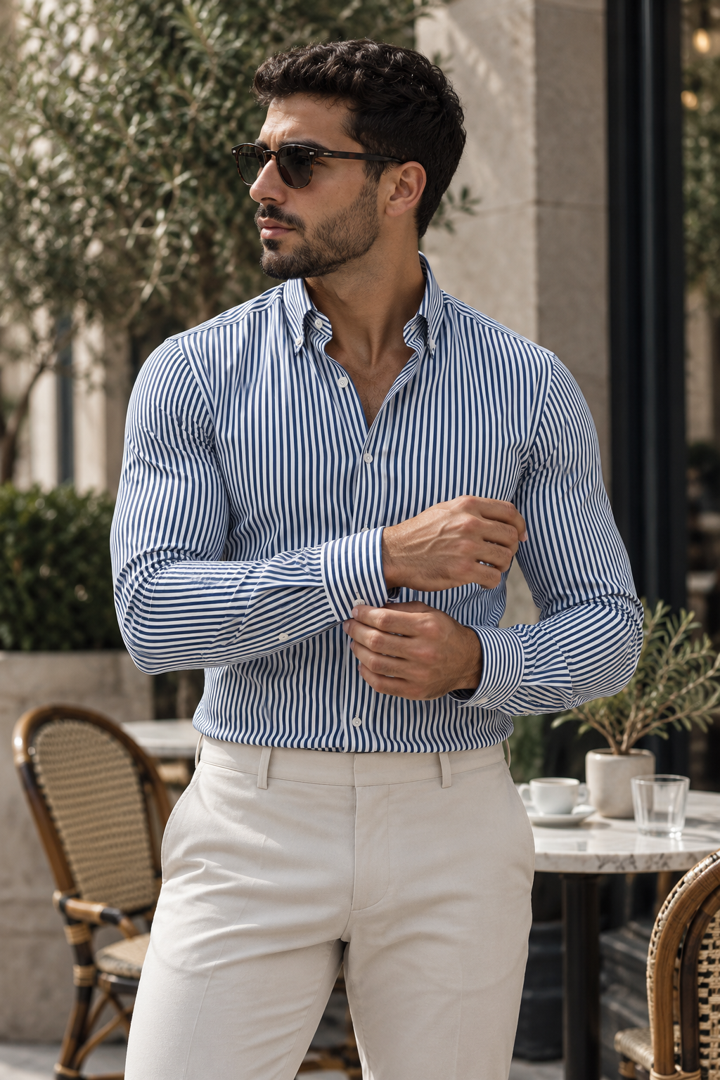 Massimo: Super Slim Sateen Stretch Stripe Shirt