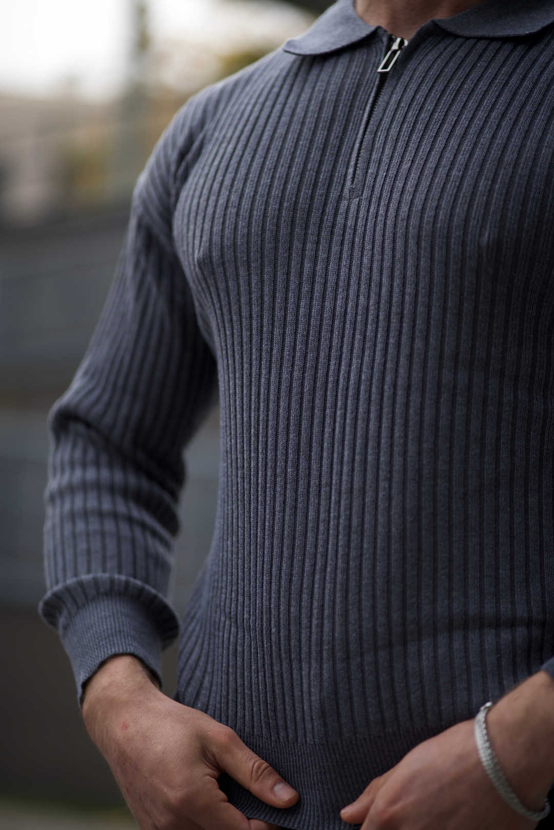 Prestante: Classic Ribbed Zip Sweater