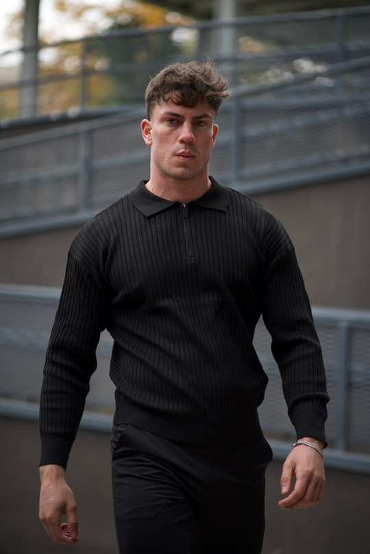 Prestante: Classic Ribbed Zip Sweater