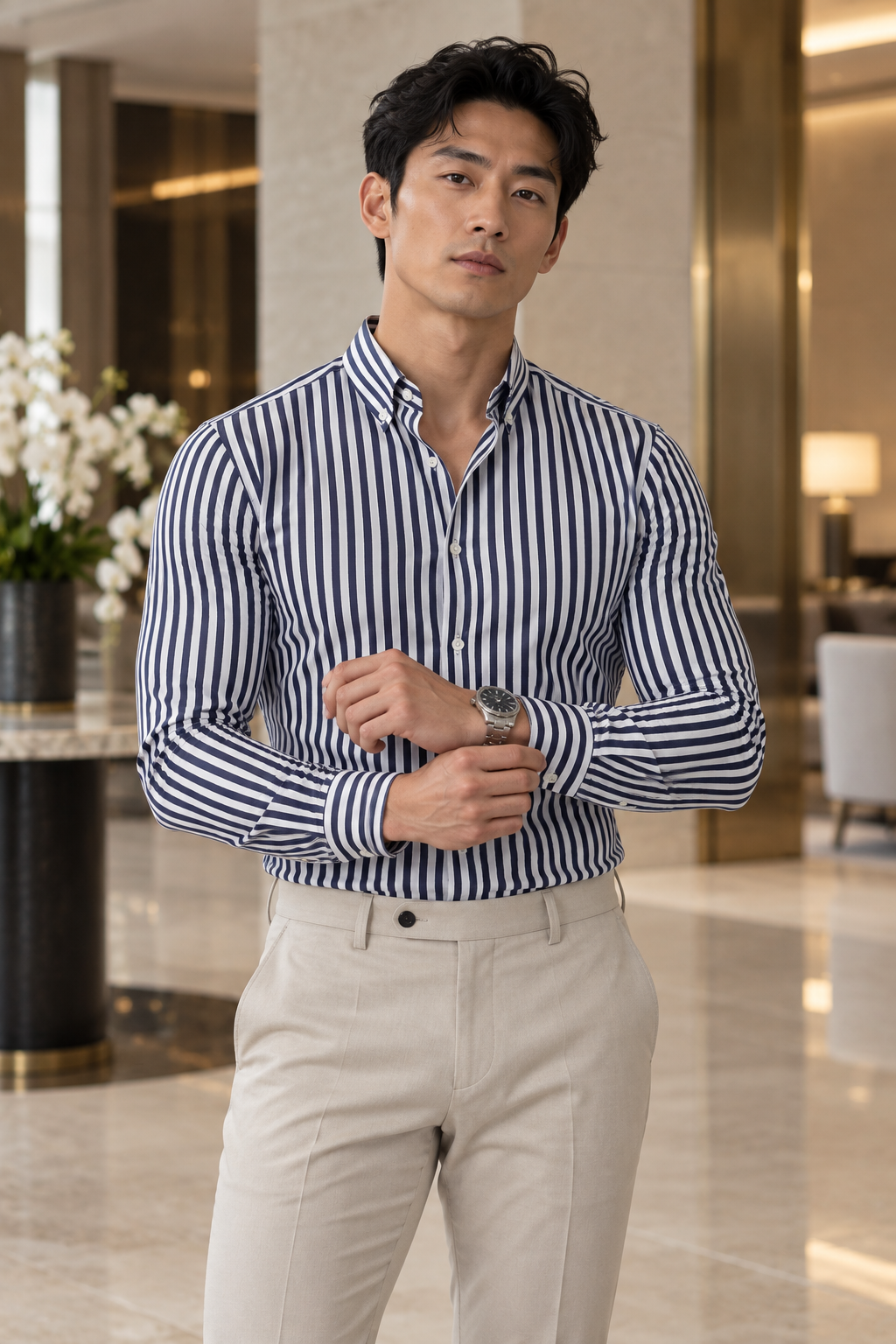 Massimo: Super Slim Sateen Stretch Stripe Shirt
