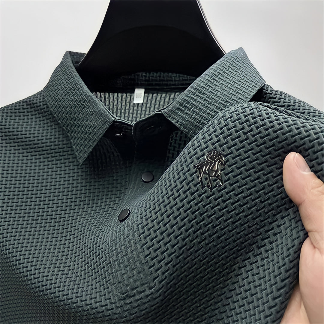 Prestigio: Wrinkle-Free Textured Slim Fit Polo Shirt