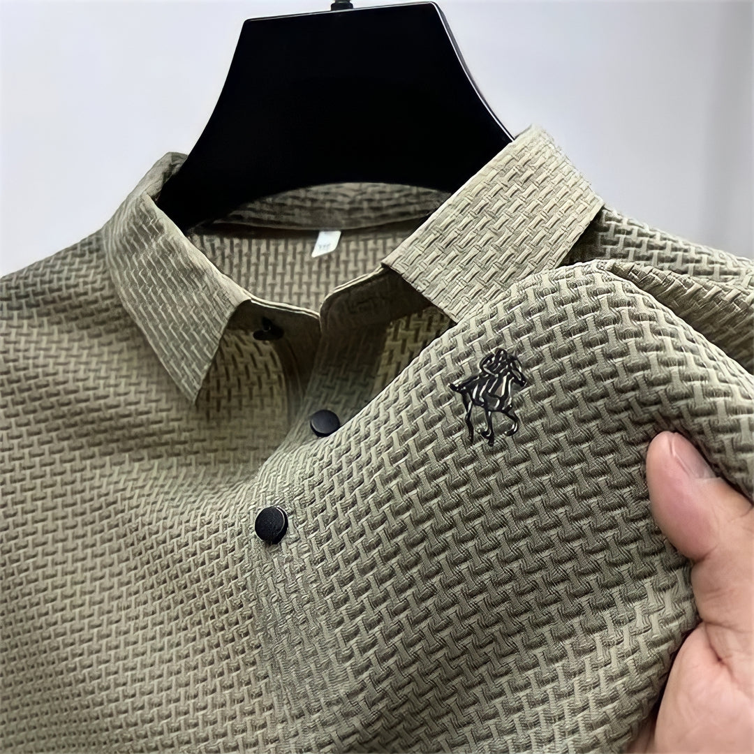 Prestigio: Wrinkle-Free Textured Slim Fit Polo Shirt