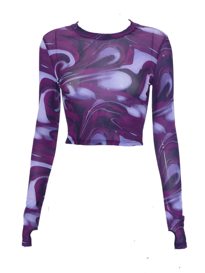 Felicità: Abstract Print Sheer Crop Top