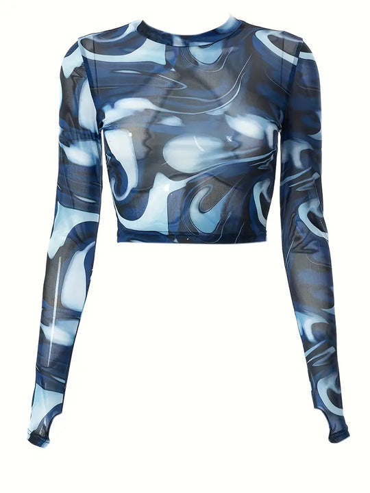 Felicità: Abstract Print Sheer Crop Top